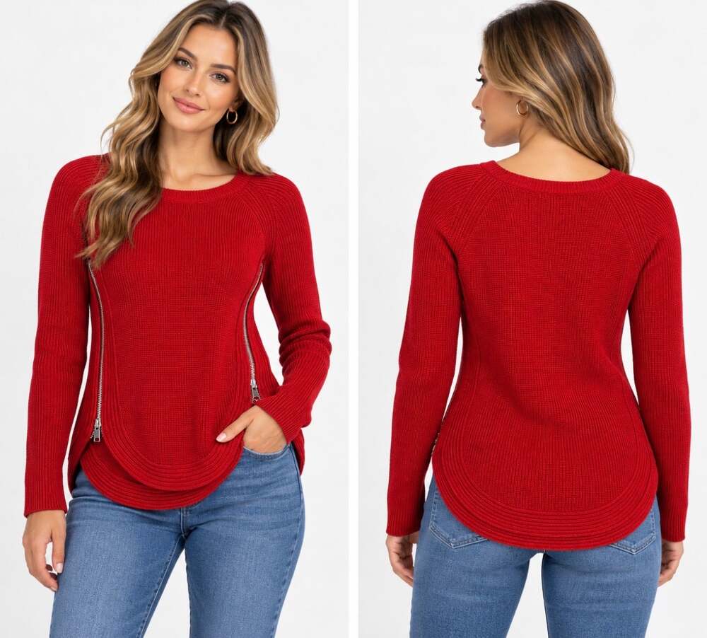 INC International Concepts Women's S Gray Ribbed Knit Sweater Side Zip Tunic